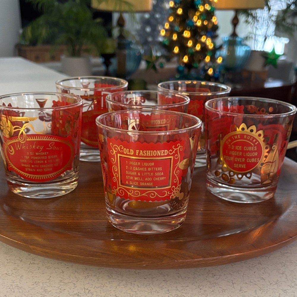 Jeanette Red and 22kt Gold Lowball Glasses - Picture 1 of 9
